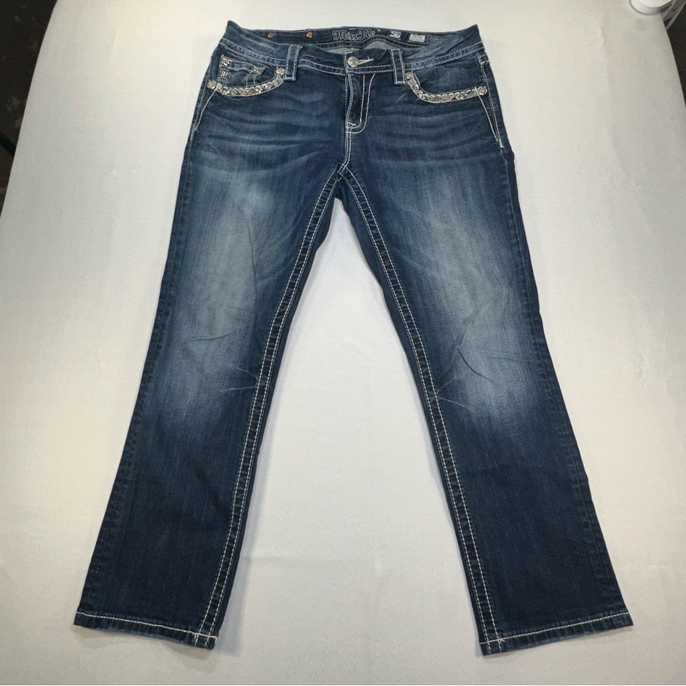 Miss Me Easy Cropped Jeans Women's 29 Dark Blue Stretch Denim Mid-Rise